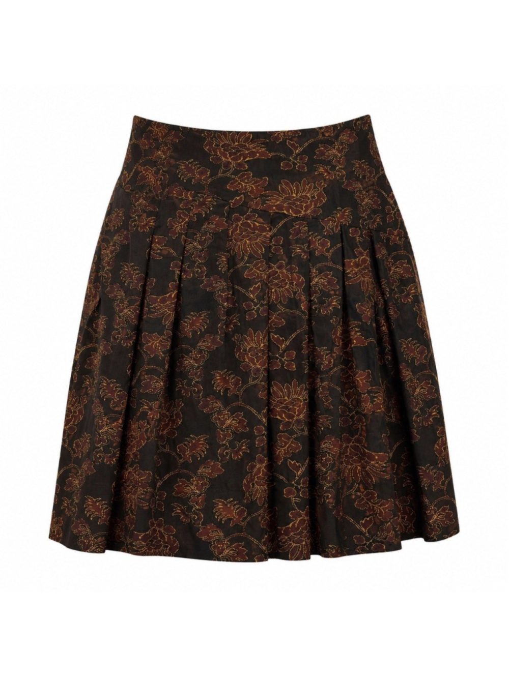 Peruvian Connection Earthy Brown Floral Pleated Skirt 16